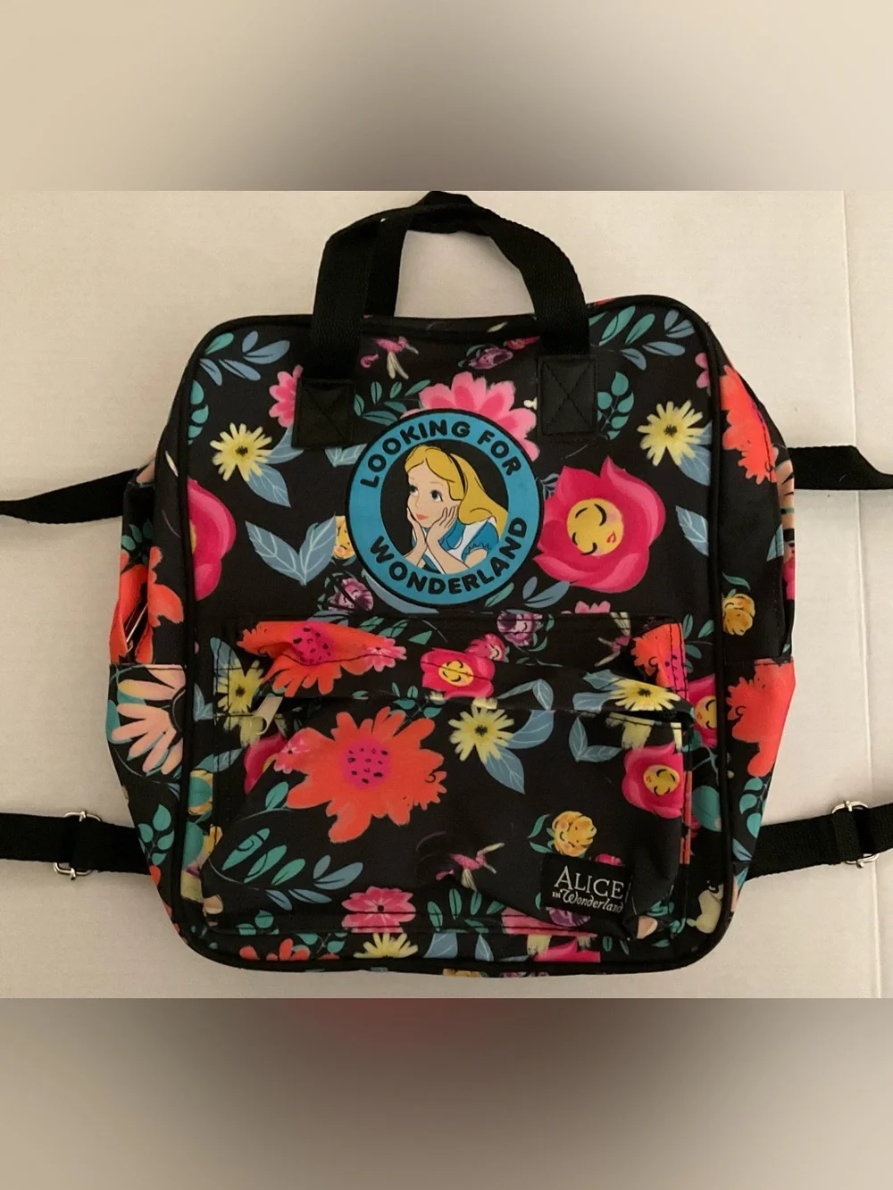 Disney Loungefly Alice Floral Black Backpack Tote - Looking For Wonderland